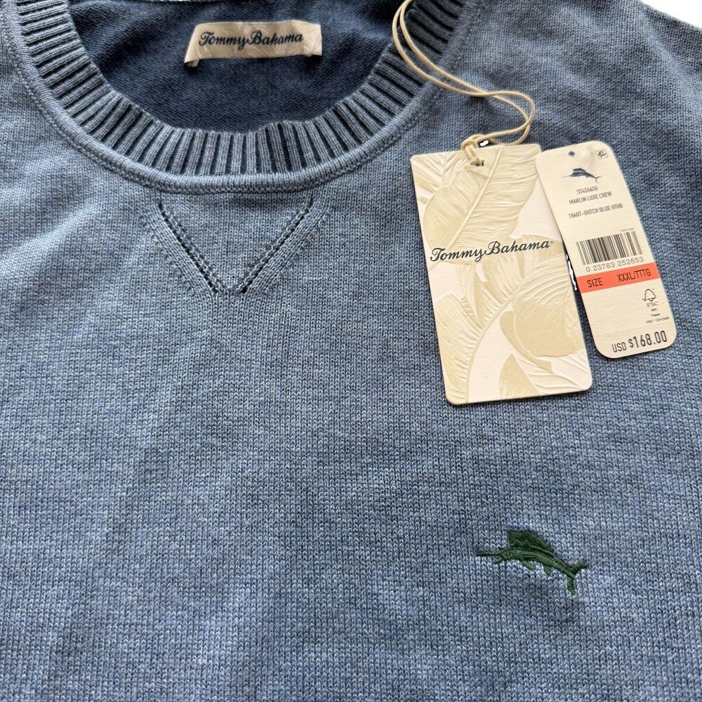 Tommy Bahama Men’s Marlin Luxe Crew Blue Heather Sz 3XL Silk Cashmere Blend New